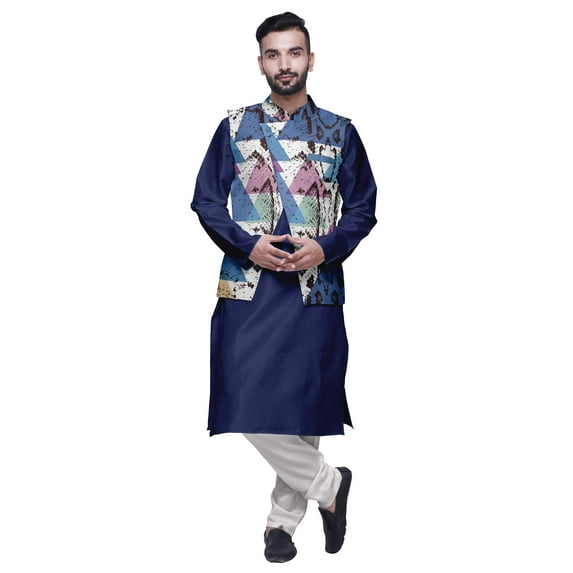Atasi Indian Mens Kurta Churidar Pajama Jacket Set Solid Ethnic Wear For Men