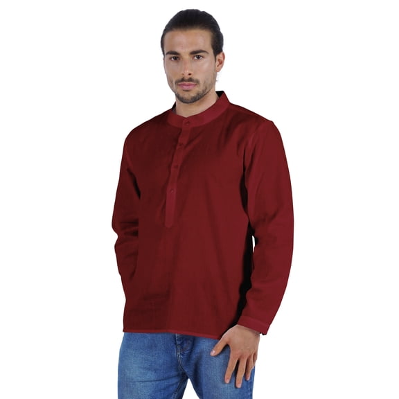 Atasi Indian Mens Short Kurta Henley Shirt Long Sleeve Mandarin Collar Shirt