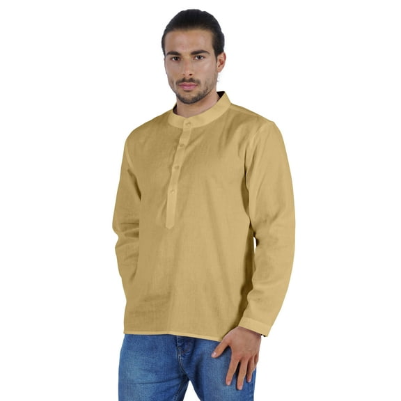 Atasi Indian Mens Short Kurta Henley Shirt Long Sleeve Mandarin Collar Shirt