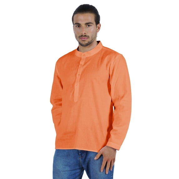 Atasi Indian Mens Short Kurta Henley Shirt Long Sleeve Mandarin Collar Shirt