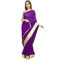 thumbnail image 1 of Atasi Indian Purple Sari Women's Designer Georgette Saree With Blouse Piece, 1 of 7
