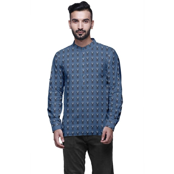Atasi Indian Short Kurta For Men Chinese Collar Button Down Casual Cotton Shirt