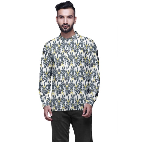 Atasi Indian Short Kurta For Men Chinese Collar Button Down Casual CottonÂ Shirt