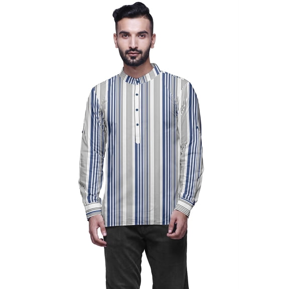 Atasi Indian Short Kurta For Men Chinese Collar Button Down Casual CottonÂ Shirt