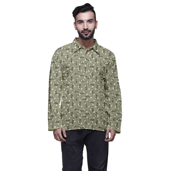 Atasi Indian Short Kurta for Men Rollover Sleeve Classic Shirt Casual Clothing Dusty Green