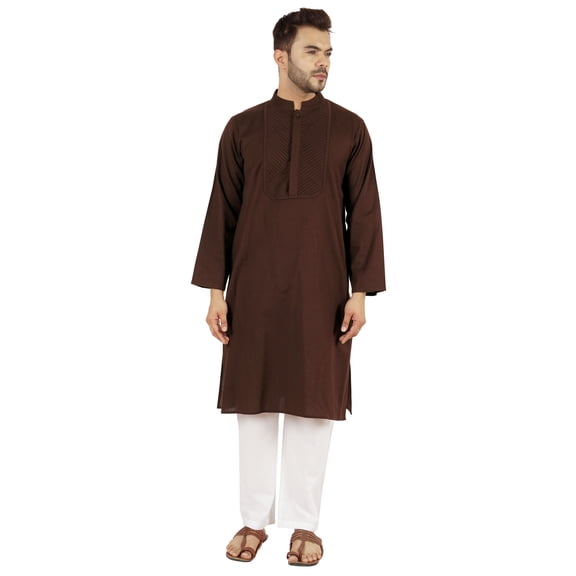 Atasi Indian Solid Kurta Pajama Set For MensÂ Mandarin Collar Casual Long-Wear Kurta