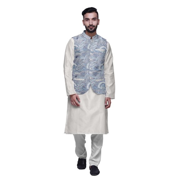 Atasi Indian Traditional Kurta Churidar Pajama Set With Nehru Jacket For Men