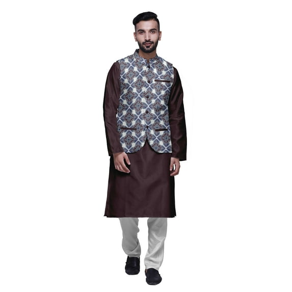Atasi Indian Traditional Kurta Churidar Pajama Set With Nehru Jacket For Men