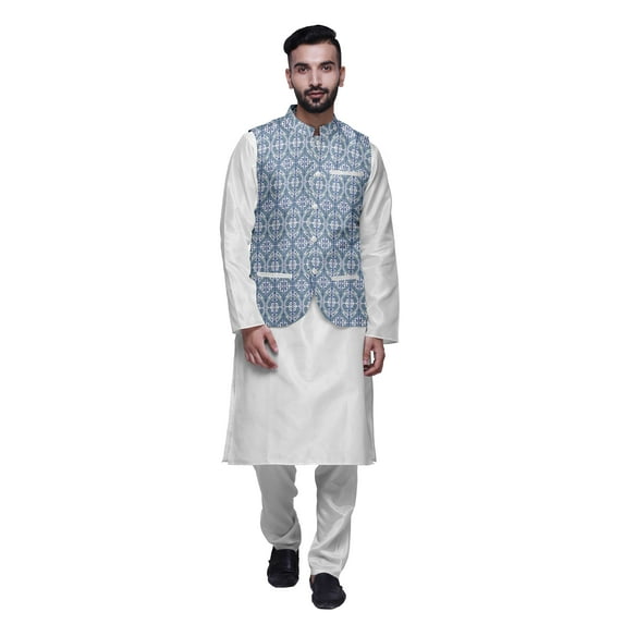 Atasi Indian Traditional Kurta Churidar Pajama Set With Nehru Jacket For Men