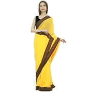 Atasi Indian Womens Traditional Yellow Georgette Casual Saree With Blouse Piece