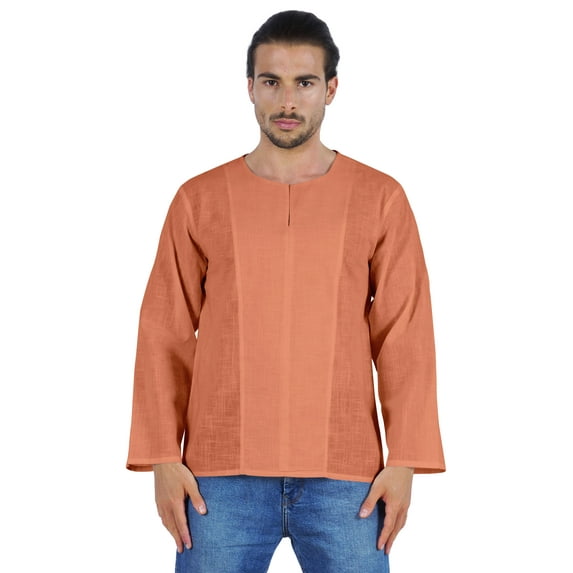 Atasi Long Sleeve Kurta For Men Solid Slub Cotton Round Neck Ethnic Shirt-6100