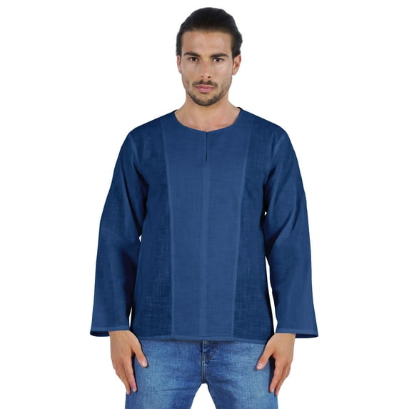 Atasi Long Sleeve Kurta For Men Solid Slub Cotton Round Neck Ethnic Shirt-7756