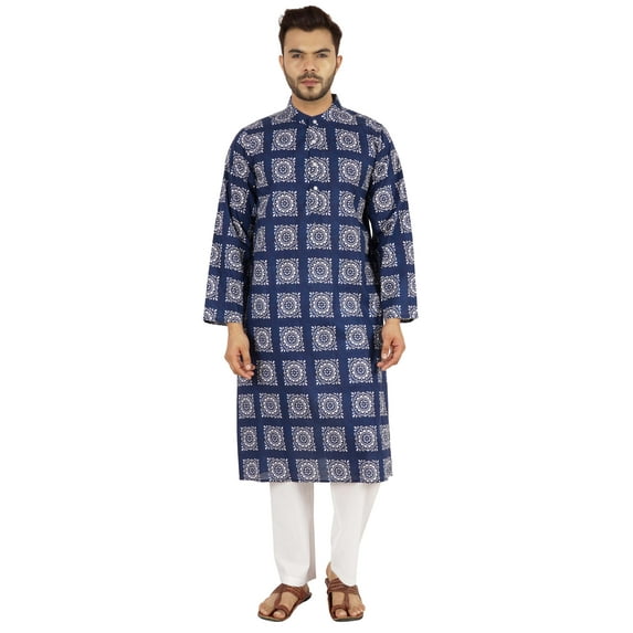 Atasi Mandarin Collar Kurta For Men’s Printed Cotton Long Sleeves Ethnic Wear