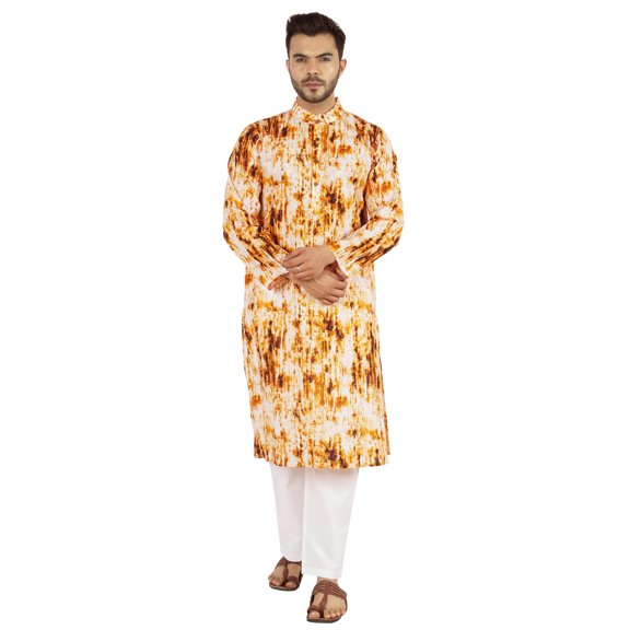 Atasi Mandarin Collar Kurta For Menâ€™s Printed Cotton Long Sleeves Ethnic Wear
