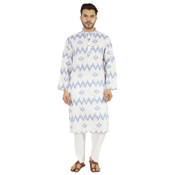 Atasi Mandarin Collar Kurta For Menâ€™s Printed Cotton Long Sleeves Ethnic Wear