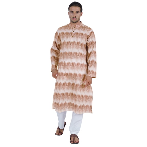 Atasi Mandarin Collar Kurta For Men’s Printed Cotton Long Sleeves Ethnic Wear
