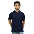 thumbnail image 1 of Atasi Mandarin Collar Men's Short Kurta Cotton Slub Navy Blue Shirt-Small, 1 of 6