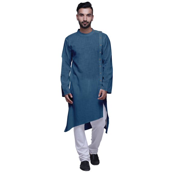 Atasi Mandarin Collar Mens Kurta Shirt Solid Satin Slub Long Kurta For Boys-XXX-Large