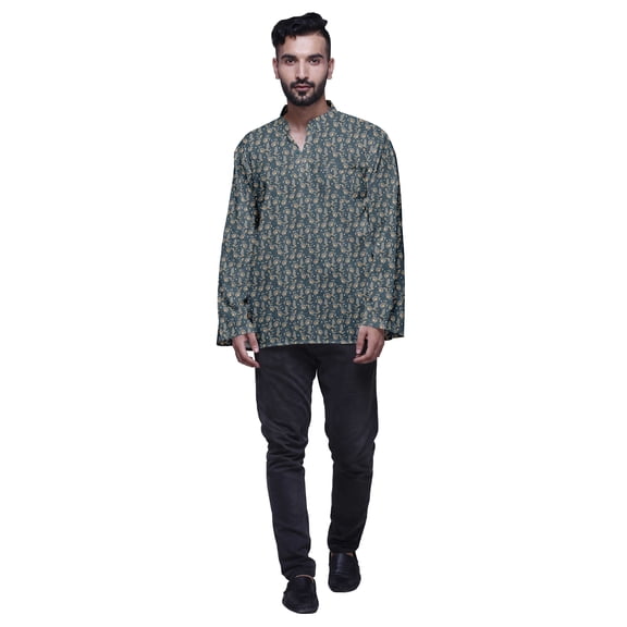 Atasi Mandarin Collar Printed Cotton Traditional Kurta For Men Casual Shirt