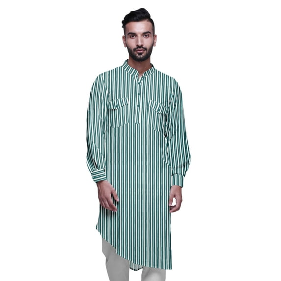 Atasi Mandarin Collar Printed Rayon Traditional Kurta For Men Casual Shirt