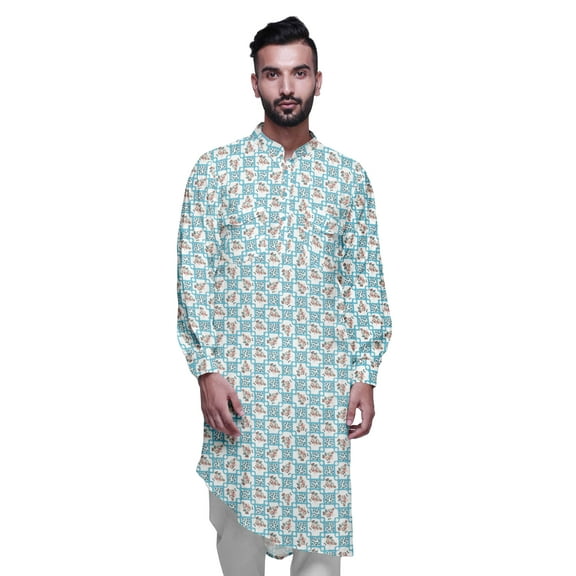 Atasi Mandarin Collar Printed Rayon Traditional Kurta For Men Casual Shirt