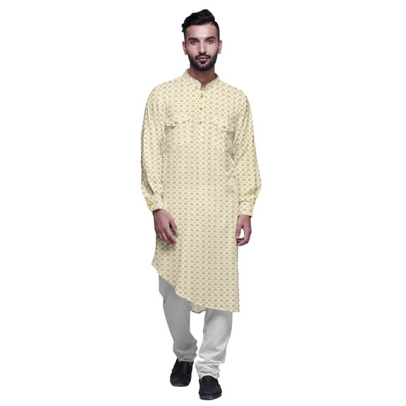 Atasi Mandarin Collar Printed Rayon Traditional Kurta For Men Casual Shirt