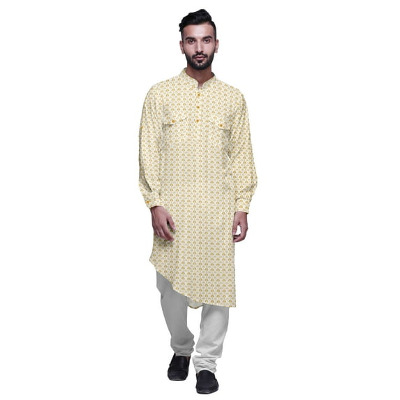 Atasi Mandarin Collar Printed Rayon Traditional Kurta For Men Casual Shirt