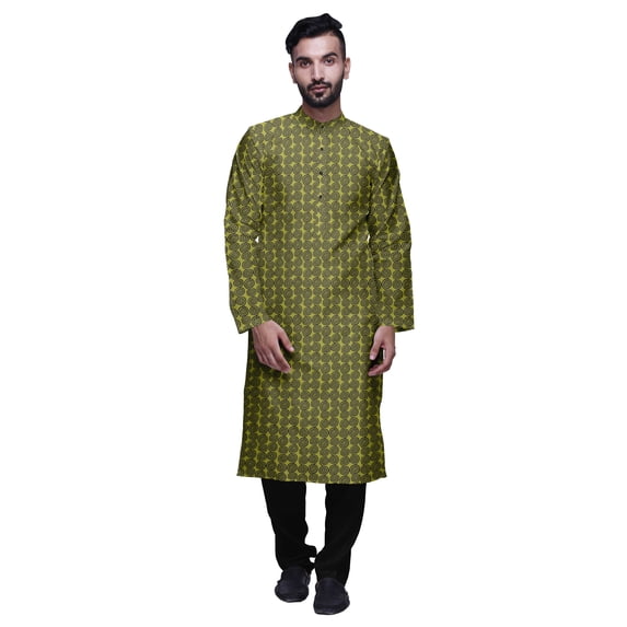 Atasi Mandarin Collar Printed Satin Slub Traditional Kurta Set For Men