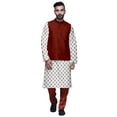 thumbnail image 1 of Atasi Mandarin Collar Traditional Kurta Pajama With Solid Jacket Set For Mens, 1 of 3