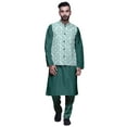 thumbnail image 1 of Atasi Mandarin Collar Traditional Solid Kurta Pajama With Printed Jacket Set, 1 of 3