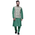 thumbnail image 1 of Atasi Mandarin Collar Traditional Solid Kurta Pajama With Printed Jacket Set, 1 of 3