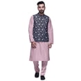 thumbnail image 1 of Atasi Mandarin Collar Traditional Solid Kurta Pajama With Printed Jacket Set, 1 of 3
