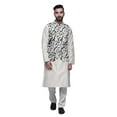 thumbnail image 1 of Atasi Mandarin Collar Traditional Solid Kurta Pajama With Printed Jacket Set, 1 of 3