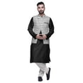 thumbnail image 1 of Atasi Men Mandarin Collar Solid Kurta Churidar Pajama & Printed Nehru Jacket Set, 1 of 1