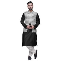 Atasi Men Mandarin Collar Solid Kurta Churidar Pajama & Printed Nehru Jacket Set