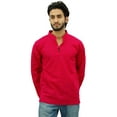 thumbnail image 1 of Atasi Men's Band Collar Short Kurta Fuchsia Cotton Casual Shirt-Small, 1 of 7