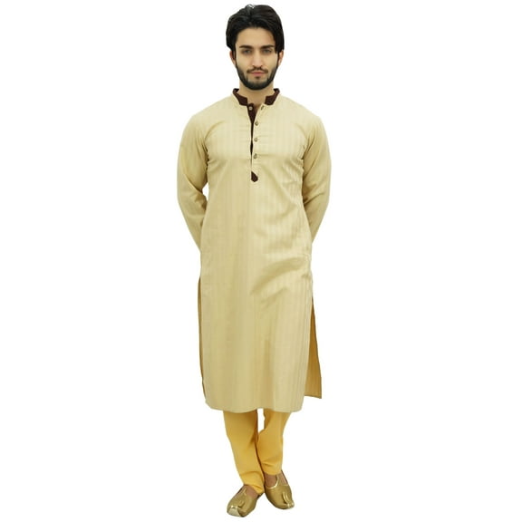 Atasi Men's Beige Designer Men's Kurta Pyjama Ethnic Wear Shirt-Small