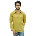 thumbnail image 1 of Atasi Men's Beige Kurta Roll-Over Shirt Collar Neck Ethnic Indian Clothing-XL, 1 of 7