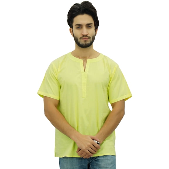 Atasi Men's Casual Short Kurta Indian Tunic V-Neck Cotton Top-Large