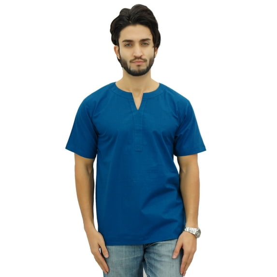 Atasi Men's Casual Short Kurta Indian Tunic V-Neck Cotton Top-Small