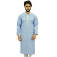 thumbnail image 1 of Atasi Men's Classic Blue Kurta Long Cotton Shirt Ethnic Casual Wear-Large, 1 of 7