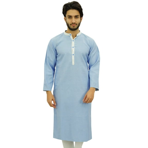 Atasi Men's Classic Kurta Pajama Set Long Cotton Shirt Ethnic Casual Wear-Small