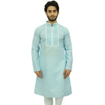 Atasi Men's Designer Blue Kurta Pyjama Set Long Cotton Punjabi Shirt-Small