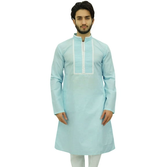 Atasi Men's Designer Blue Kurta Pyjama Set Long Cotton Punjabi Shirt-X-Large