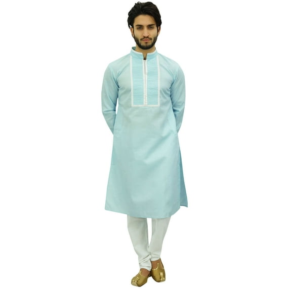 Atasi Men's Designer Blue Kurta Pyjama Set Long Cotton Punjabi Shirt-XXX-Large