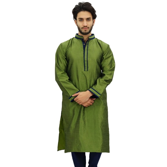 Atasi Men's Designer Long Kurta Green Casual Bollywood Ethnic Shirt-Large