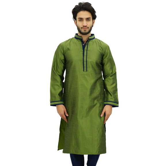 Atasi Men's Designer Long Kurta Green Casual Bollywood Ethnic Shirt-X-Large