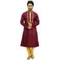 thumbnail image 1 of Atasi Men's Designer Maroon Kurta Pyjama Set Long Cotton Punjabi Shirt-XX-Large, 1 of 7