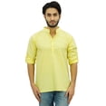 thumbnail image 1 of Atasi Men's Ethnic Kurta Yellow Mandarin Collar Cotton Tunic Shirt-Medium, 1 of 6