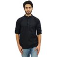thumbnail image 1 of Atasi Men's Ethnic Short Kurta Black Mandarin Collar Cotton Tunic Shirt-XXX-Large, 1 of 7